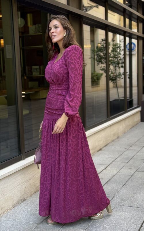 vestido buganvilla en tejido devoré para invitadas a bodas