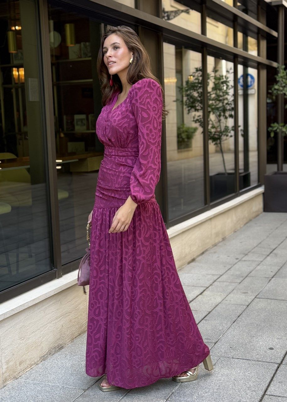 vestido buganvilla en tejido devoré para invitadas a bodas