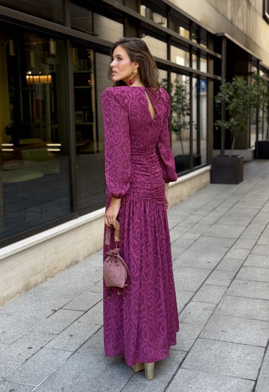 vestido buganvilla en tejido devoré para invitadas a bodas