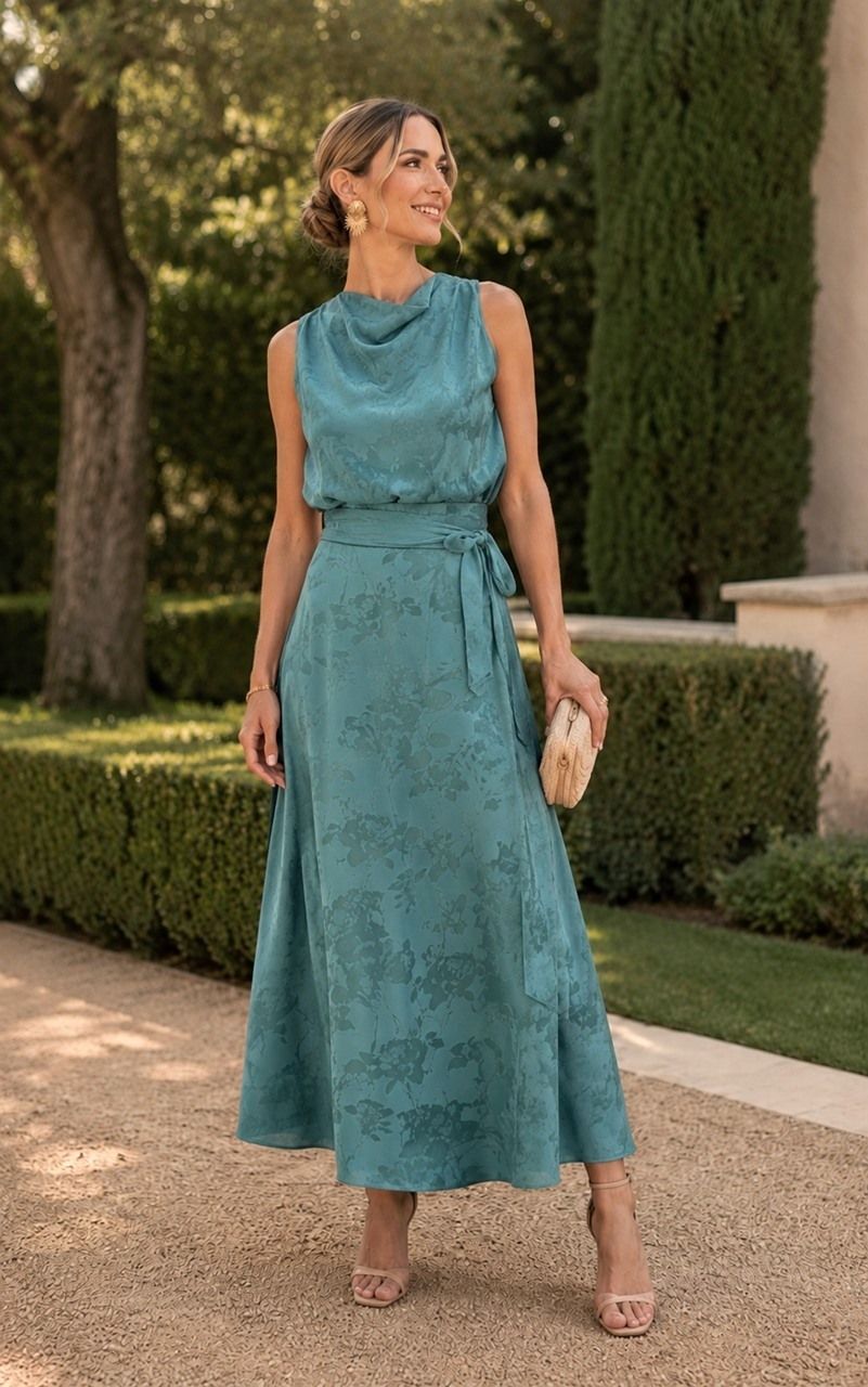 Vestido midi aguamarina Celia