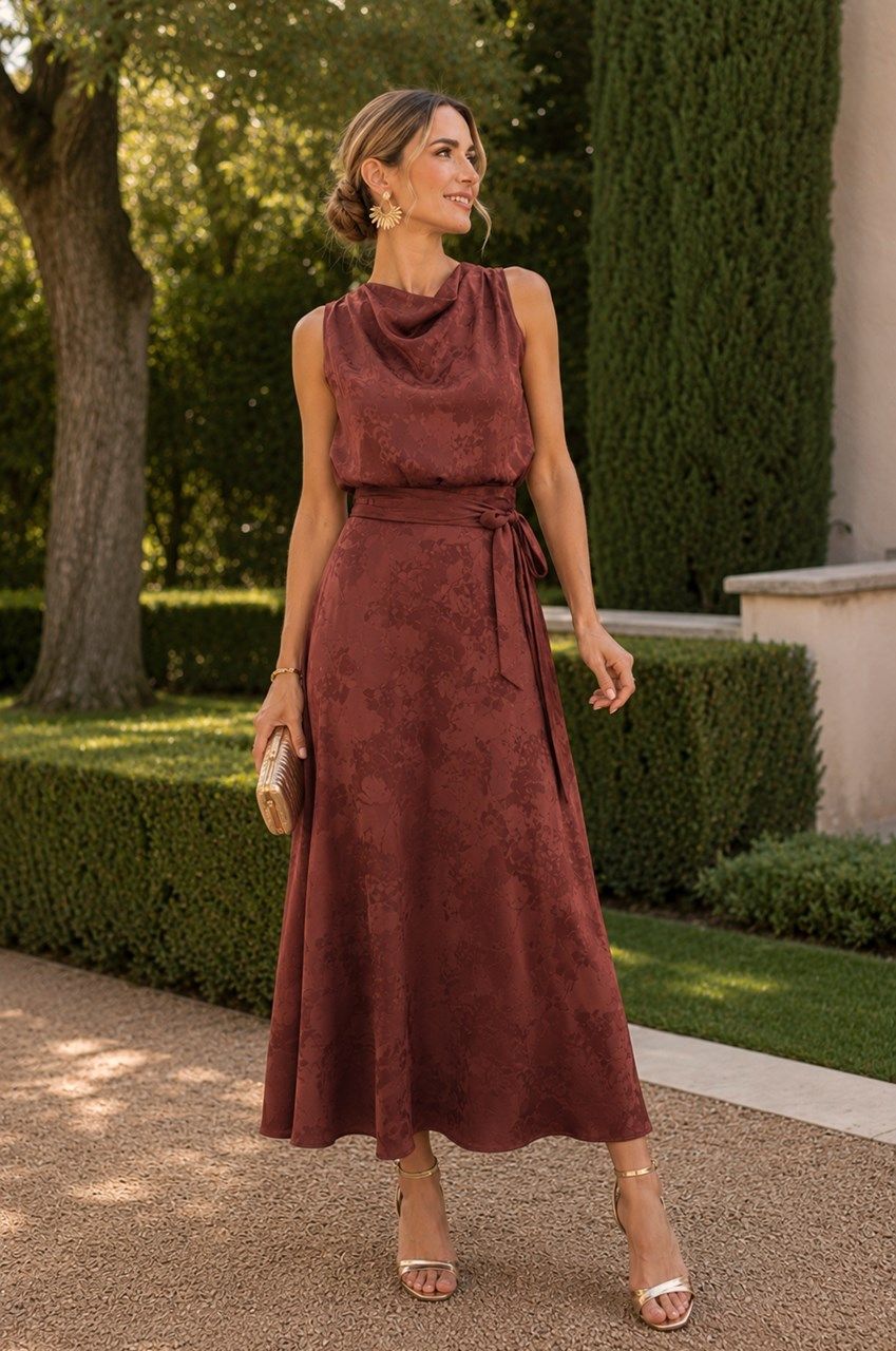 vestido terracota midi para invitadas