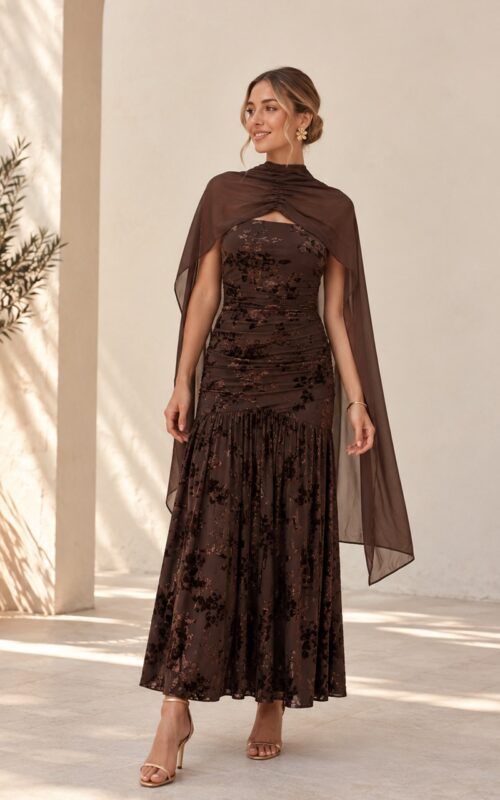 Vestido tul marrón terciopelo Anusha - Imagen 2