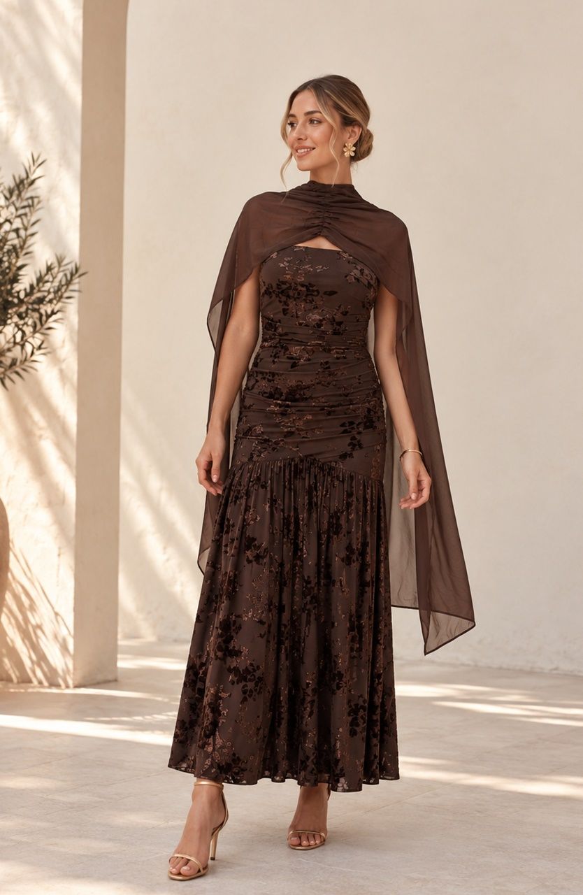 Vestido tul marrón terciopelo Anusha - Imagen 2