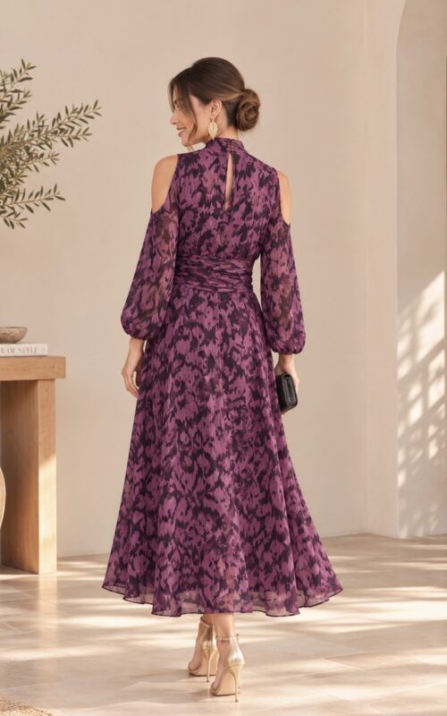 vestido de gasa estampada para bodas y eventos