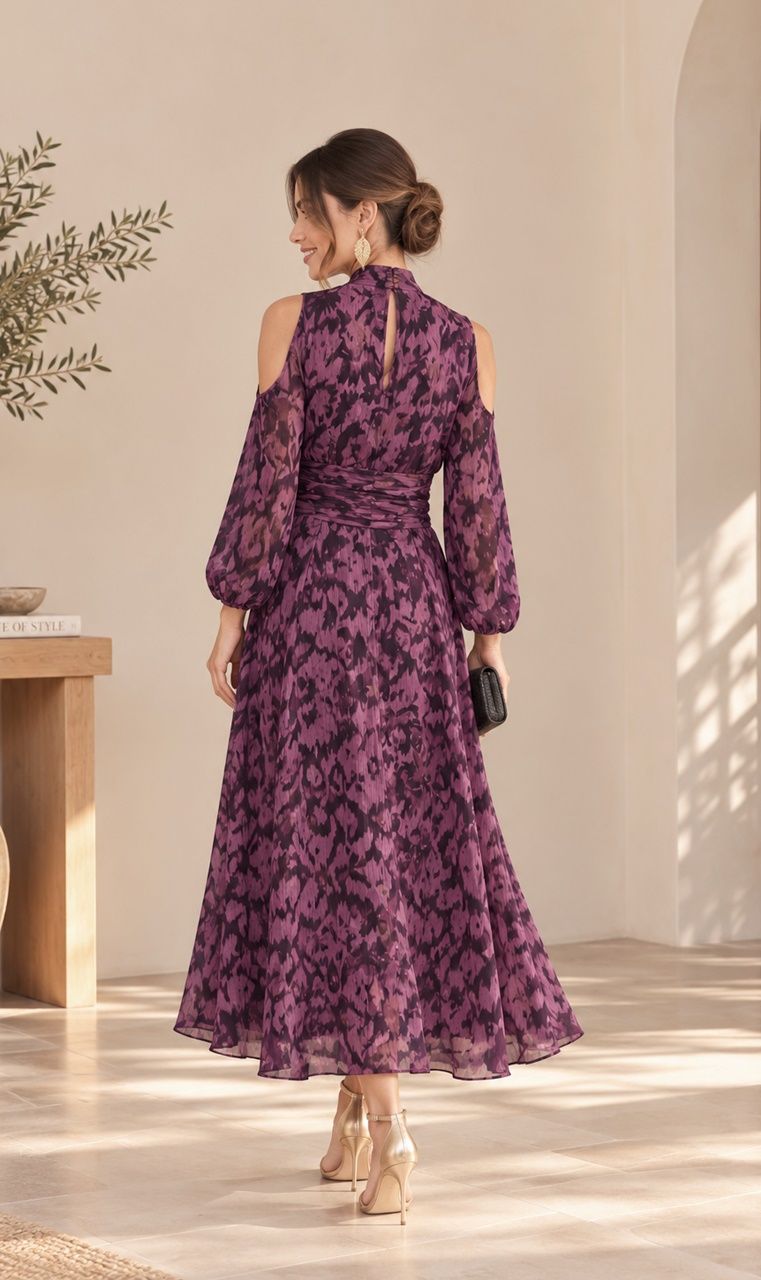 vestido de gasa estampada para bodas y eventos
