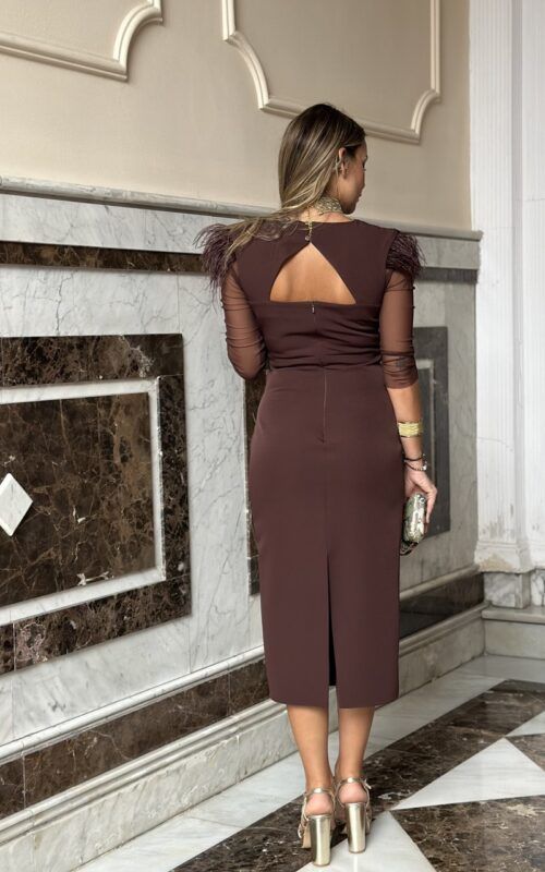 vestido midi marrón para invitadas de boda hasta la talla 54