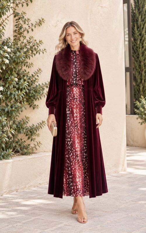 vestido, kimono y cuello de pelo para invitadas