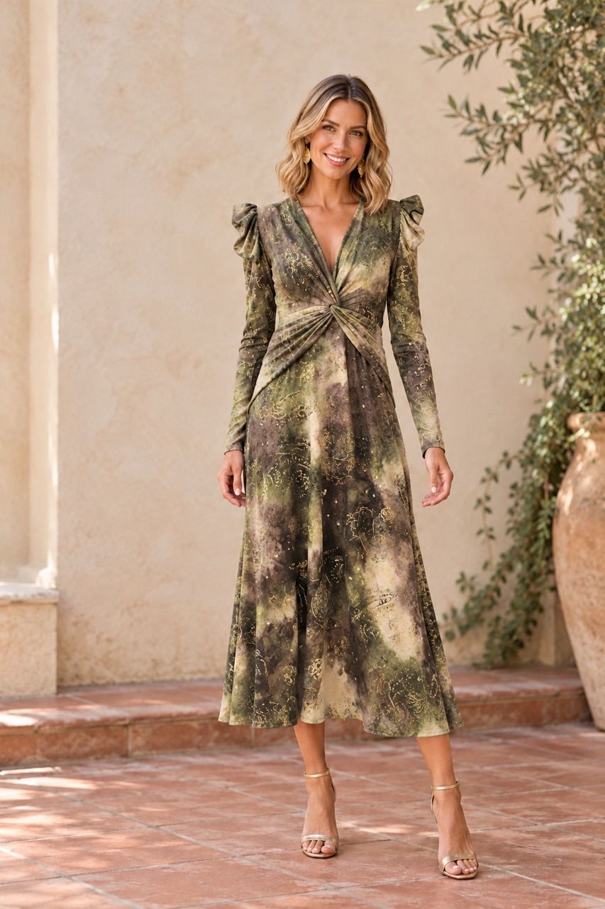 vestido estampado en punto para invitadas
